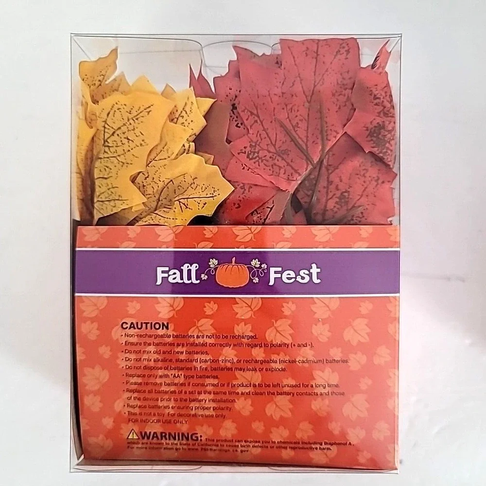 Set‎ Of 2 Fall Fest Maple Leaves Garland/String Lights Battery Operated 20 LED